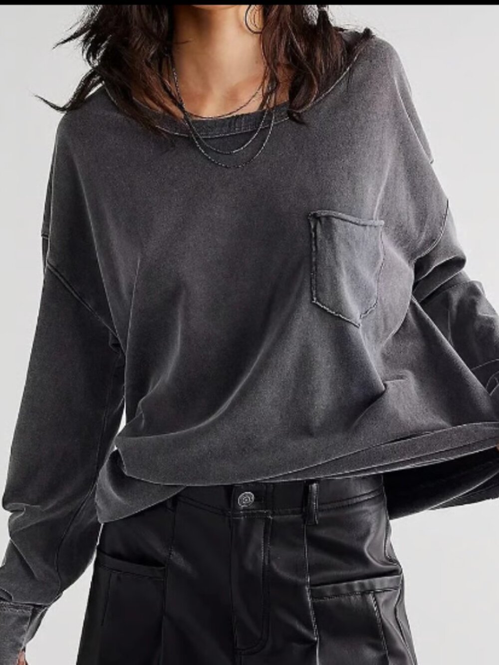 WE THE FREE PEOPLE FADE INTO YOU WASHED BLACK OVERSIZED POCKET TEE TOP NEW XS/S